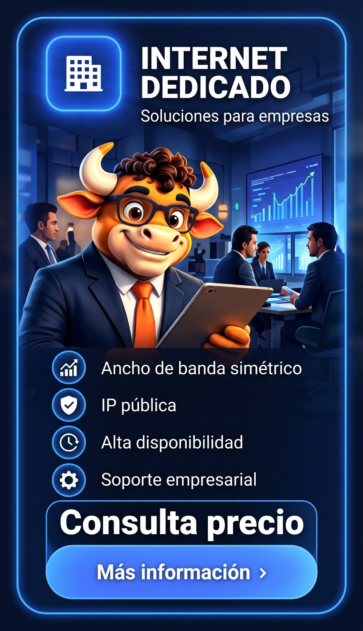 Internet dedicado Zayo para empresas, torito ejecutivo y conectividad empresarial; consultar precio.